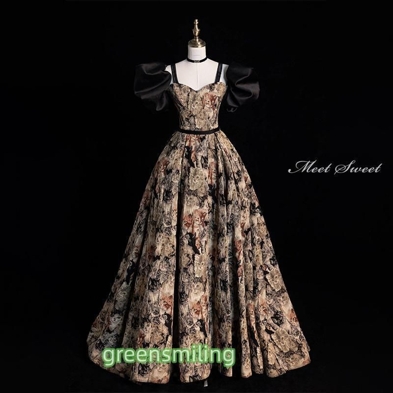 ドレス ロングドレス 花柄 袖付き 黒 Aラインドレス 結婚式 二次会 発表会 演奏会 ウェディングドレス ウエディングドレス