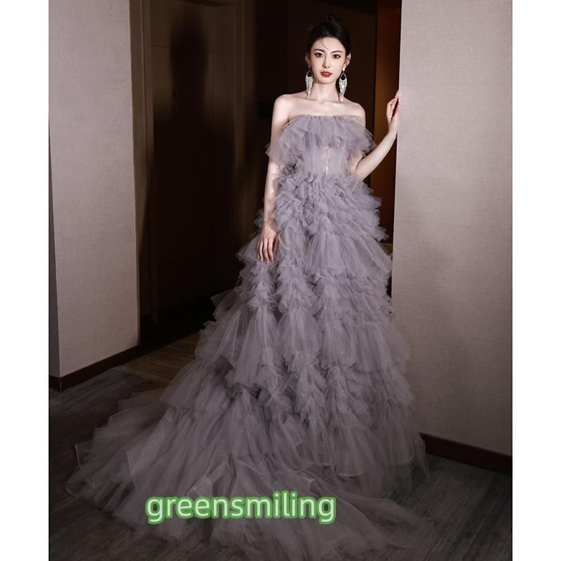 ドレス ロングドレス プリンセスドレス ピンク フリル 結婚式 二次会 発表会 演奏会 ウェディングドレス ウエディングドレス