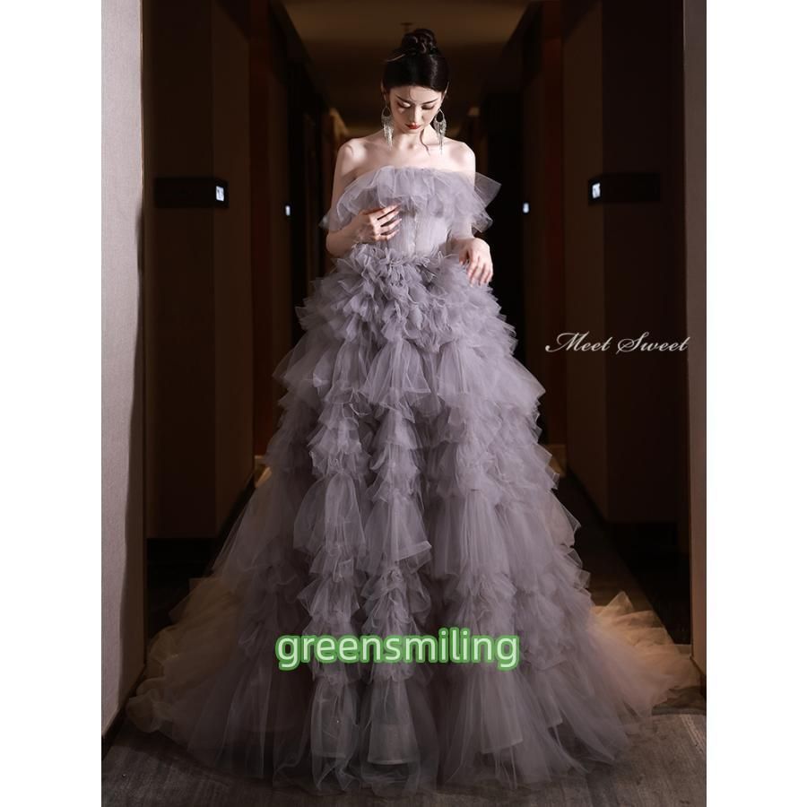 ドレス ロングドレス プリンセスドレス ピンク フリル 結婚式 二次会 発表会 演奏会 ウェディングドレス ウエディングドレス MAAHADDERANG_COM