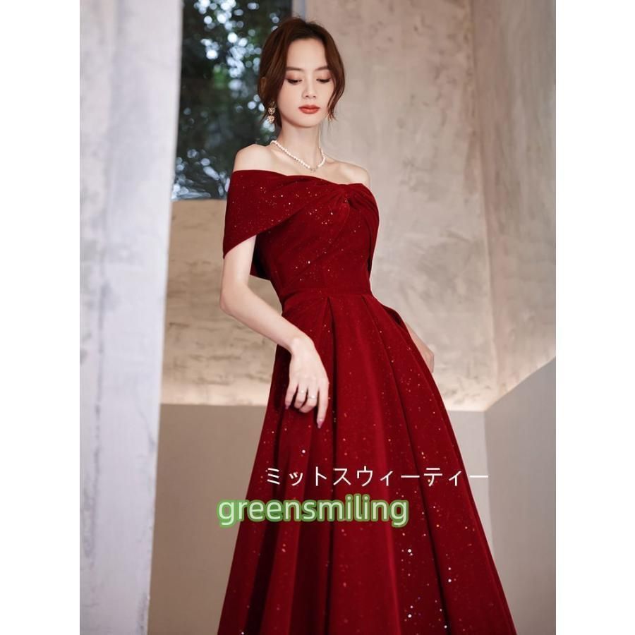 パーティードレス ワンピース おしゃれ フォーマル お呼ばれ ワインレッド ドレス 結婚式 成人式 発表会 オフショルダー