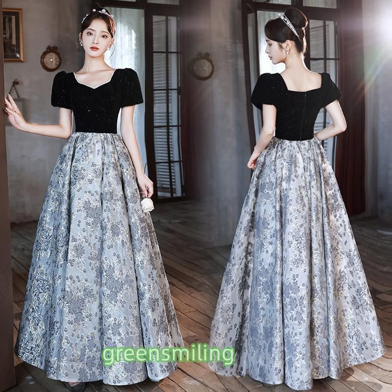 ドレス ファスナー 花柄 パーティードレス ロングドレス 結婚式 二次会 発表会 演奏会 ウェディングドレス ウエディングドレス