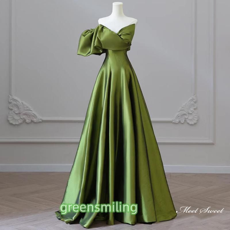 ドレス ロングドレス パーティードレス グリーン ワンショルダー ウェディングドレス ウエディングドレス 結婚式 二次会 花嫁
