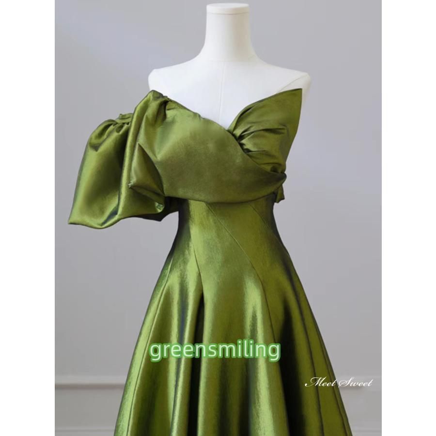 ドレス ロングドレス パーティードレス グリーン ワンショルダー ウェディングドレス ウエディングドレス 結婚式 二次会 花嫁