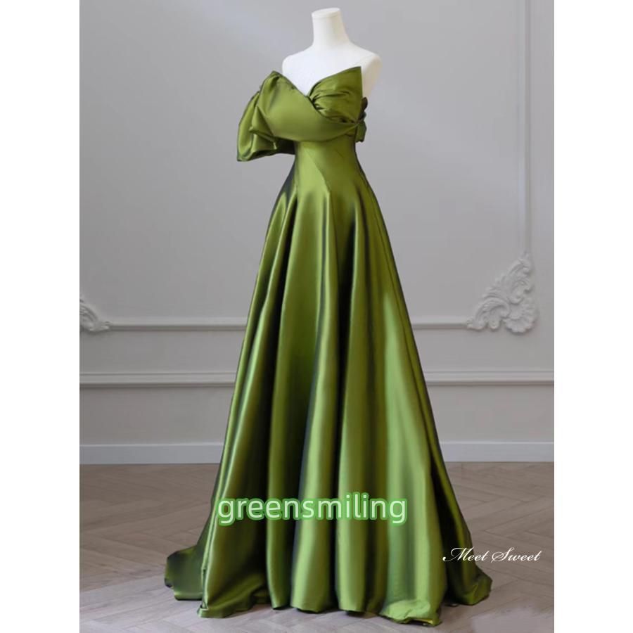 ドレス ロングドレス パーティードレス グリーン ワンショルダー ウェディングドレス ウエディングドレス 結婚式 二次会 花嫁 MAAHADDERANG_COM