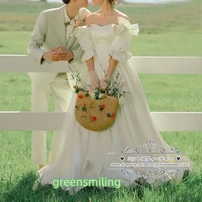 ウェディングドレス 二次会 結婚式 オフホワイト ブライダル サテン 前撮り 挙式 花嫁 リゾートウェディング 記念撮影 レトロドレス