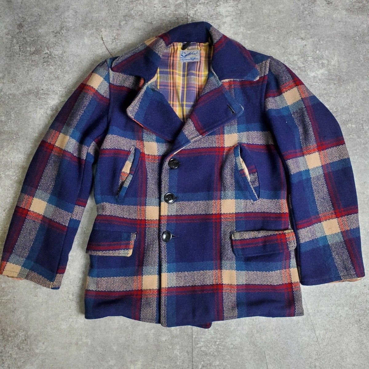 1940 s 40s sportclad ダブルブレスト ウールチェックジャケット ハーフコート ヴィンテージ 021YU