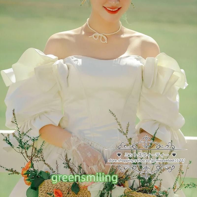 ウェディングドレス 二次会 結婚式 オフホワイト ブライダル サテン 前撮り 挙式 花嫁 リゾートウェディング 記念撮影 レトロドレス