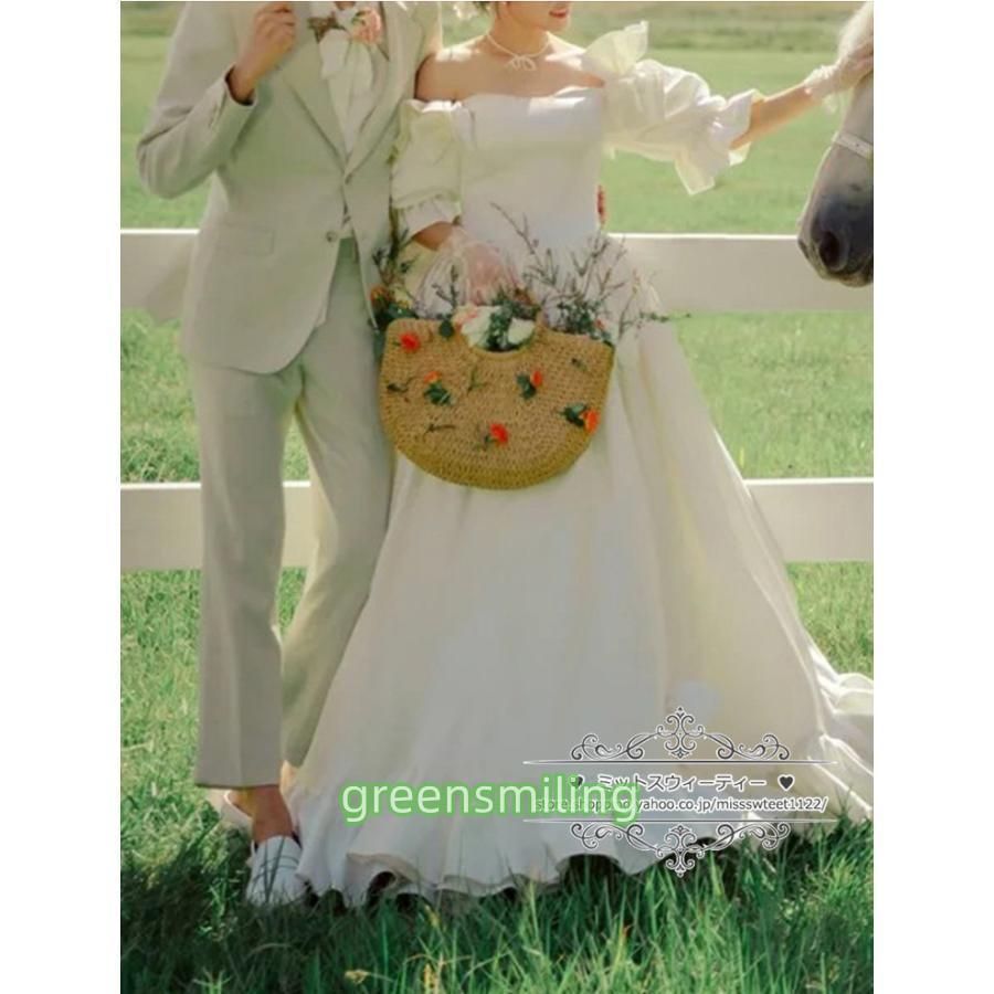  ウェディングドレス 二次会 結婚式 オフホワイト ブライダル サテン 前撮り 挙式 花嫁 リゾートウェディング 記念撮影 レトロドレス パーティードレス ドレス ブライダル