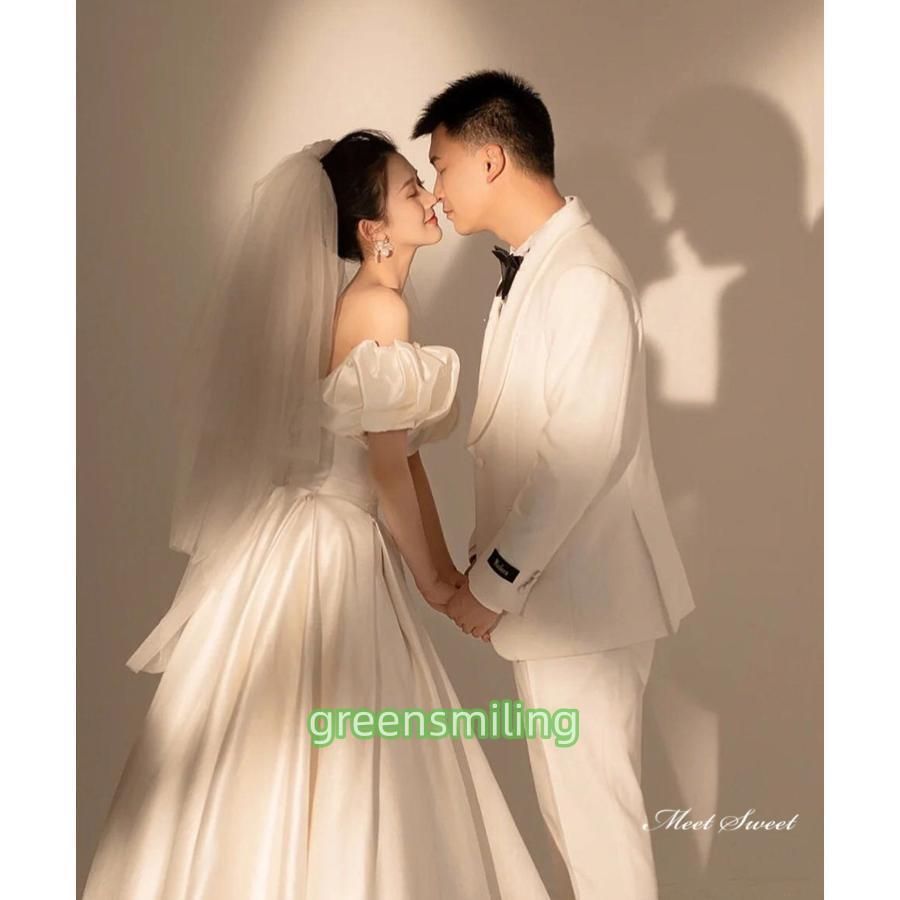 ウェディングドレス ウエディングドレス ロングドレス 二次会 結婚式 前撮り ブライダル 花嫁 オフショルダー パフスリーブ MAAHADDERANG_COM