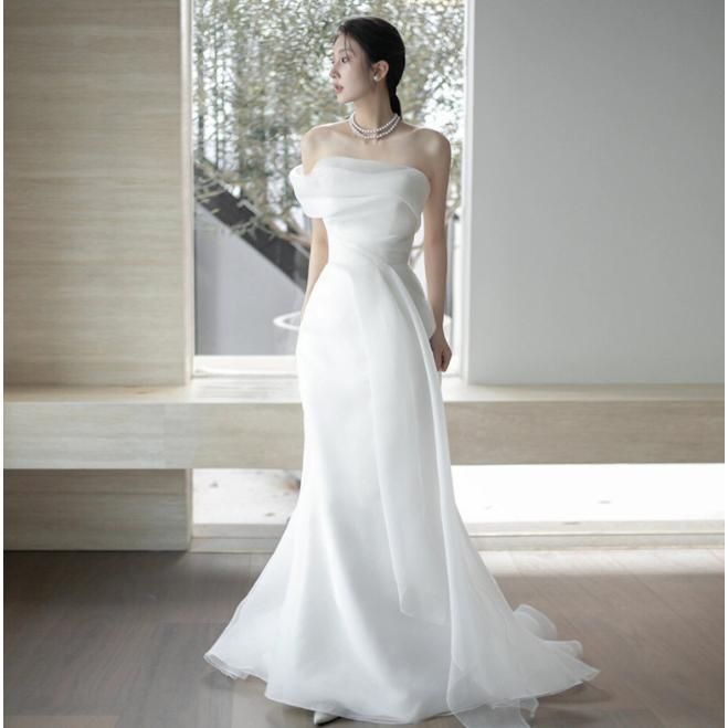 ウェディングドレス ウエディングドレス 二次会 結婚式 前撮り ブライダル ロングドレス 花嫁 スレンダードレス マーメイドドレス 白