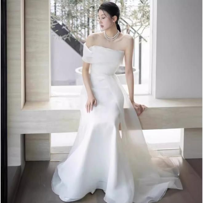 ウェディングドレス ウエディングドレス 二次会 結婚式 前撮り ブライダル ロングドレス 花嫁 スレンダードレス マーメイドドレス 白