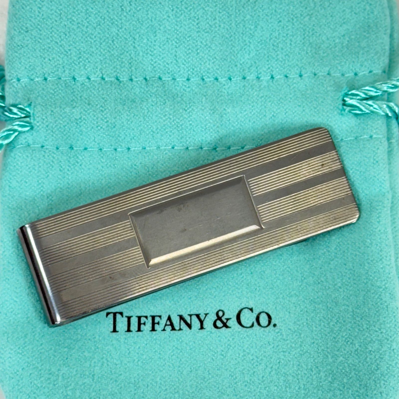 TIFFANY&Co. ティファニー エンジンターン マネークリップ ブラックシルバー 黒銀 SV925 Ag925 スターリングシルバー ビルクリップ 札ばさみ