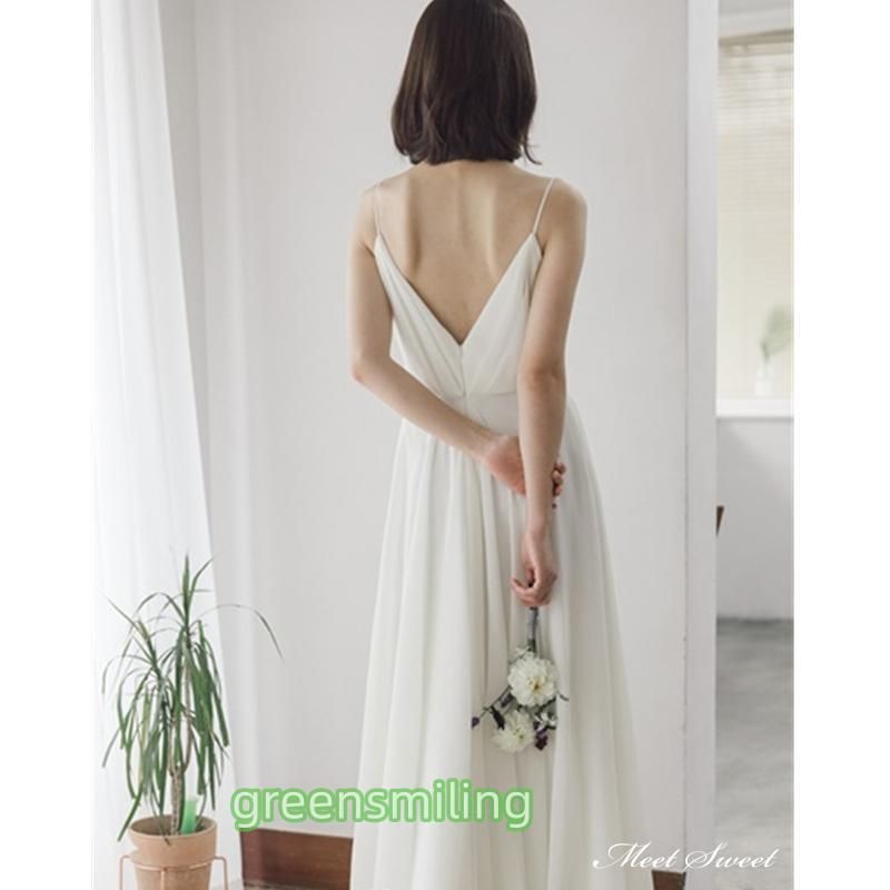 二次会ドレス 花嫁ドレス ウェディングドレス ウエディングドレス 前撮り 旅行 ビーチフォト 白 ワンピース スレンダードレス シンプル MAAHADDERANG_COM
