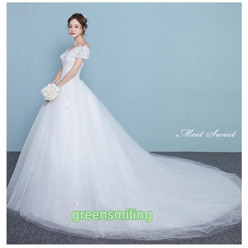 ウェディングドレス ウエディングドレス オフショルダー 二次会 結婚式 前撮り ブライダル ロングドレス 花嫁 プリンセスドレス