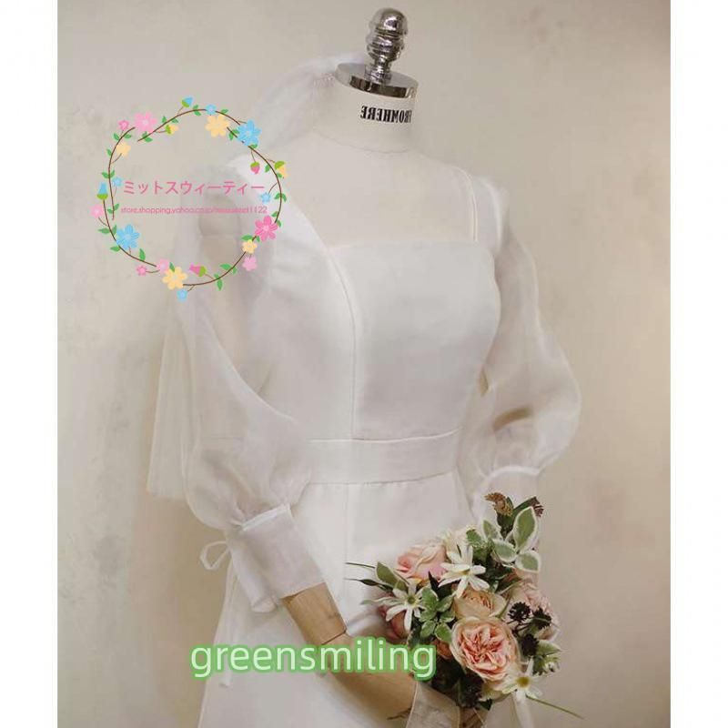 ウェディングドレス 結婚式 二次会 ウエディングドレス ロング丈 エレガンス スクエアネック ドレス 半袖 白 ワンピース MAAHADDERANG_COM