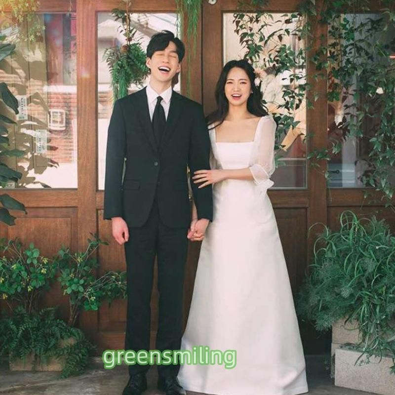 ウェディングドレス 結婚式 二次会 ウエディングドレス ロング丈 エレガンス スクエアネック ドレス 半袖 白 ワンピース