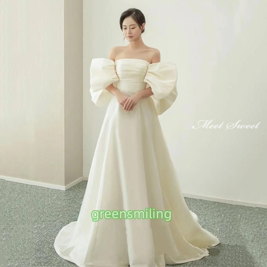 ウェディングドレス ウエディングドレス 二次会 結婚式 披露宴 前撮り ブライダル ロングドレス 花嫁 Aラインドレス サテン