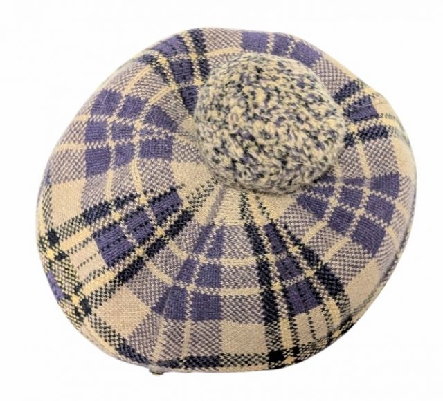 ヴィヴィアンウエストウッド 帽子 ベレー帽 チェック アンゴラ ウール オーブ 金具 ボンボン付き ベレー レディース ベージュ パープル Vivienne Westwood