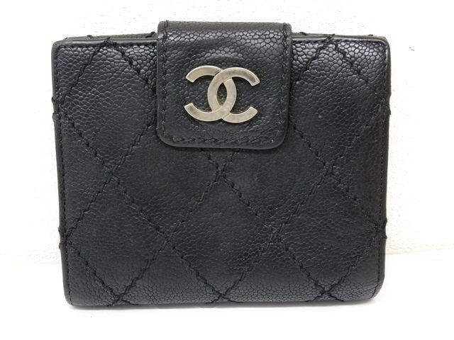 シャネル 10番台 ワイルドステッチ コンパクトウォレット 黒 ブラック CHANEL 財布 7J