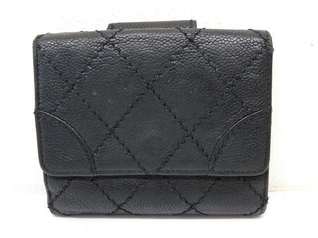 シャネル 10番台 ワイルドステッチ コンパクトウォレット 黒 ブラック CHANEL 財布 7J