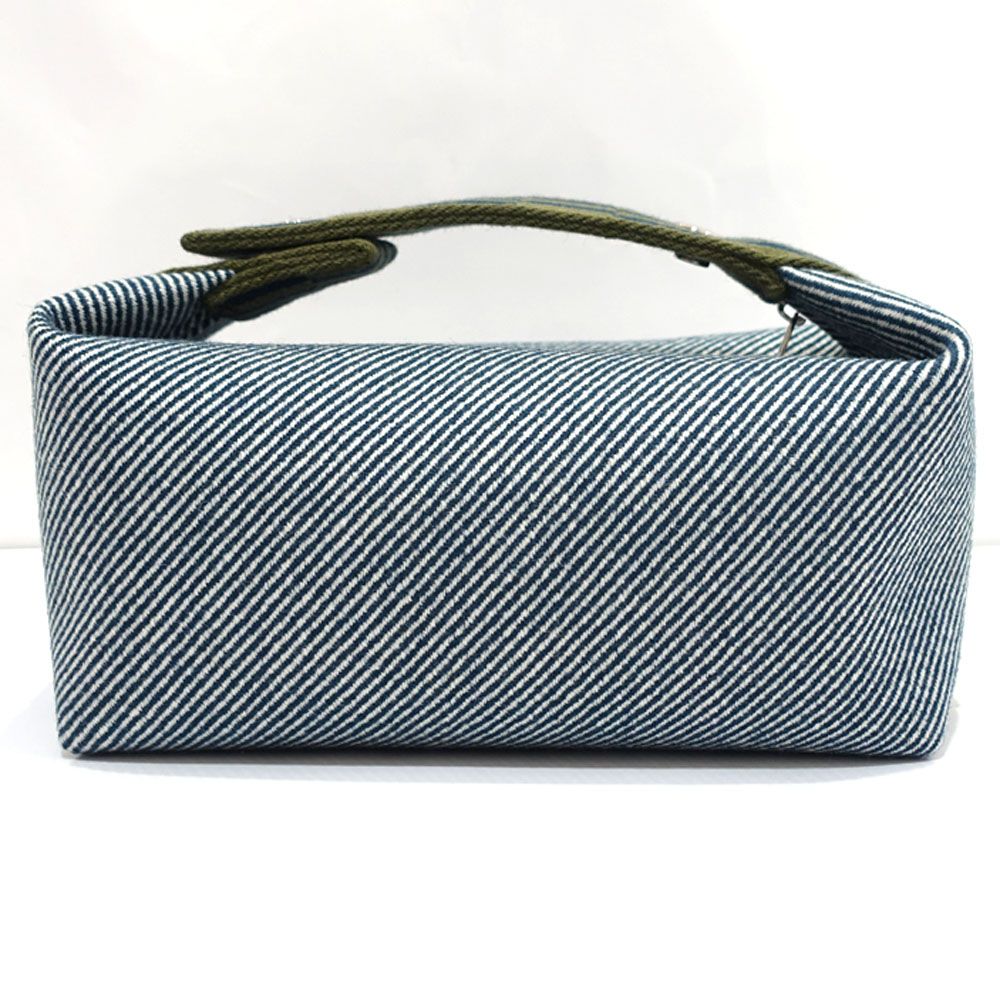 栄 エルメス ブリッドアブラックPM ブルーアビス シルバー金具 キャンバス ハンドバッグ ネイビー系 カーキ系