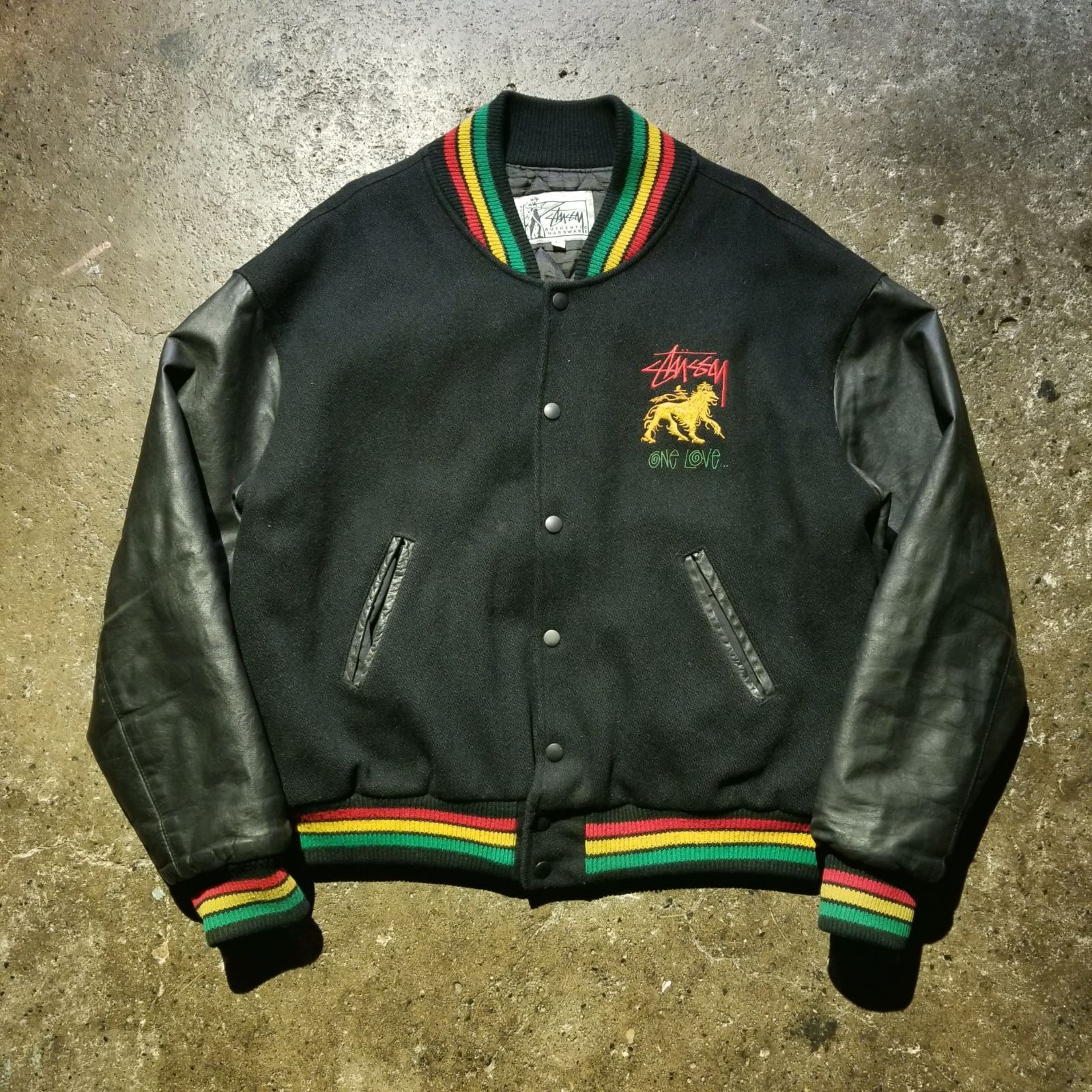 STUSSY 80s ONE LOVE Varsity Jacket L ステューシー 1980s ワンラブ スタジャン SS LINK ラスタ 初期