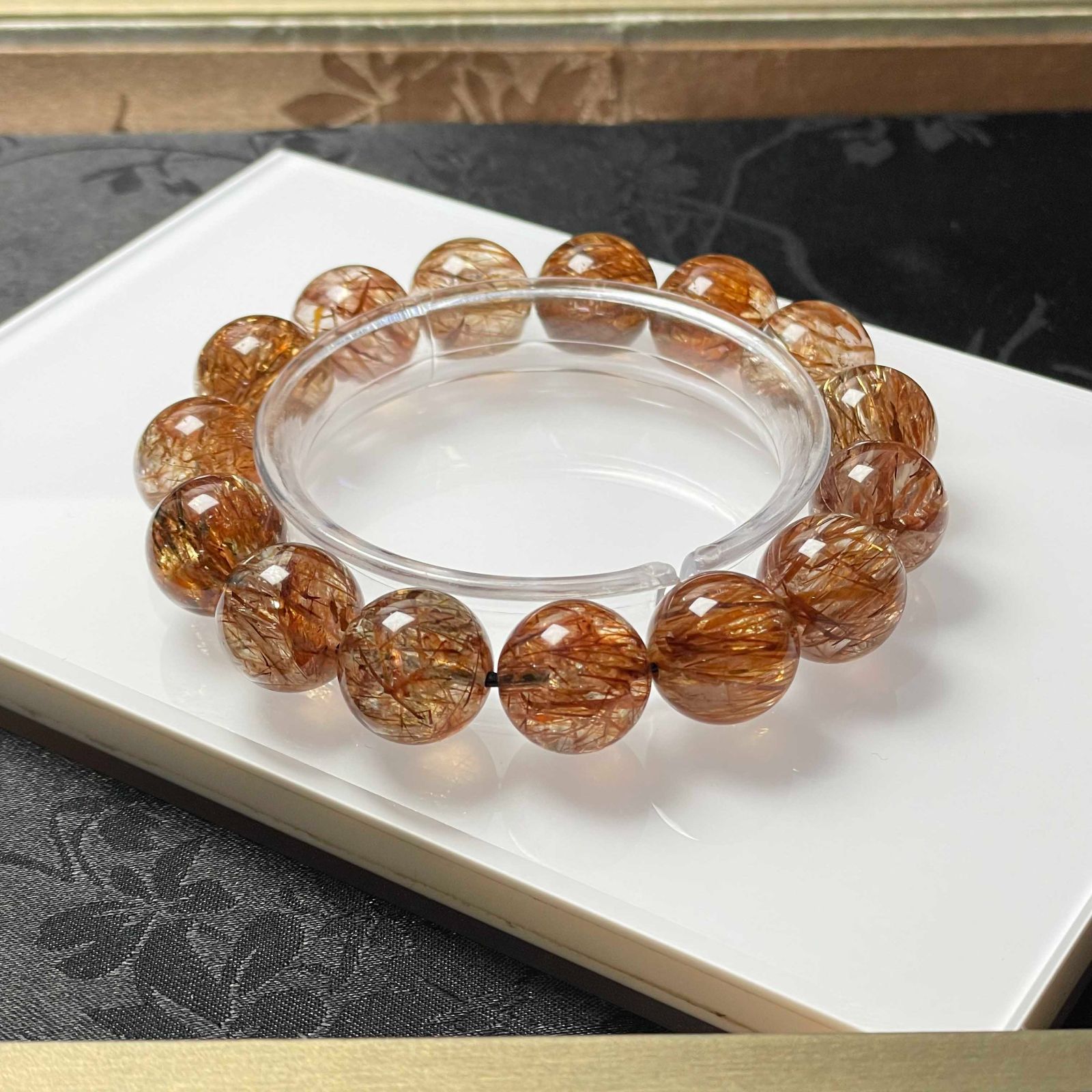 EU製 ゴールドスーパーセブン パワーストーン ブレスレット 天然石 原石 お守り プレゼント 14.2-14.6mmZB9609