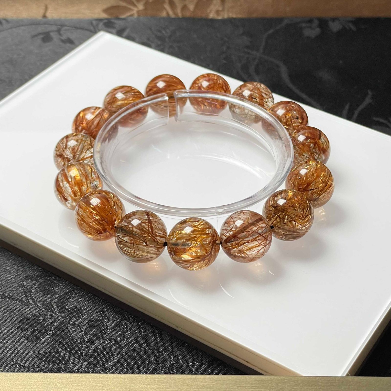 EU製 ゴールドスーパーセブン パワーストーン ブレスレット 天然石 原石 お守り プレゼント 14.2-14.6mmZB9609