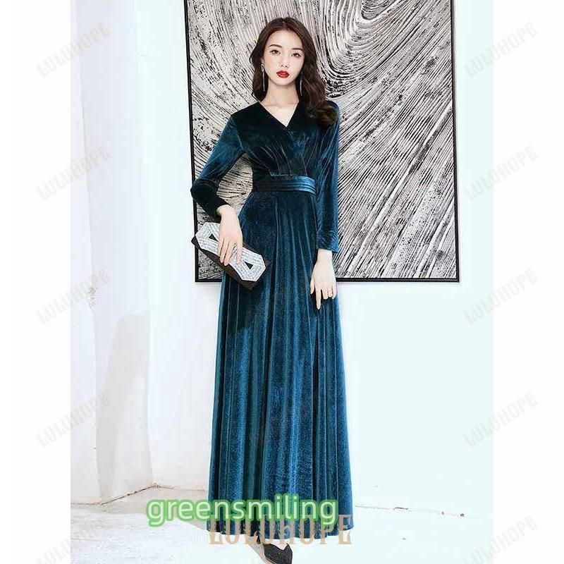 ドレス 大人 ピアノ発表会 演奏会 黒 袖付き ベルベット 長袖 ロングドレス 母親 結婚式 韓国 ロング 小さいサイズ XXS XS 4L MAAHADDERANG_COM