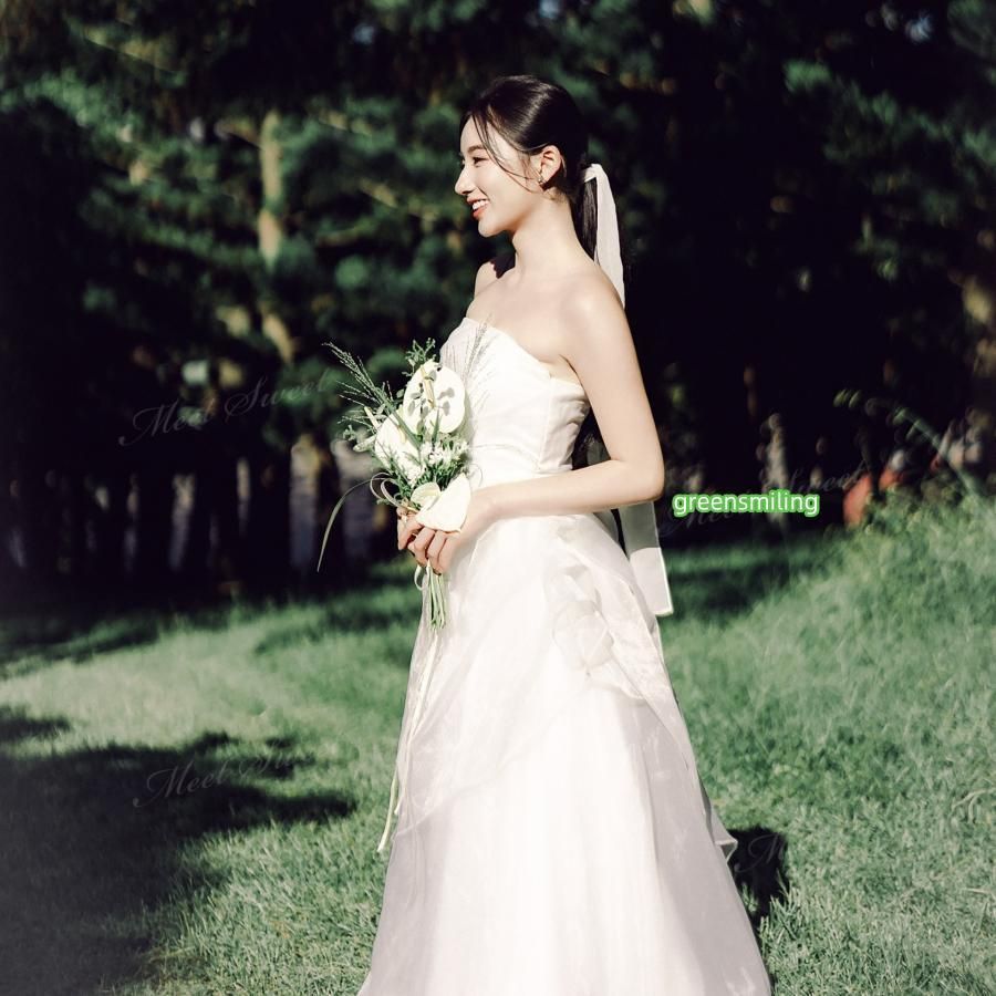 ウェディングドレス ベアトップ ロングドレス Aライン ホワイト 二次会 結婚式 披露宴 前撮り 後撮り 発表会 花嫁 ウエディングドレス