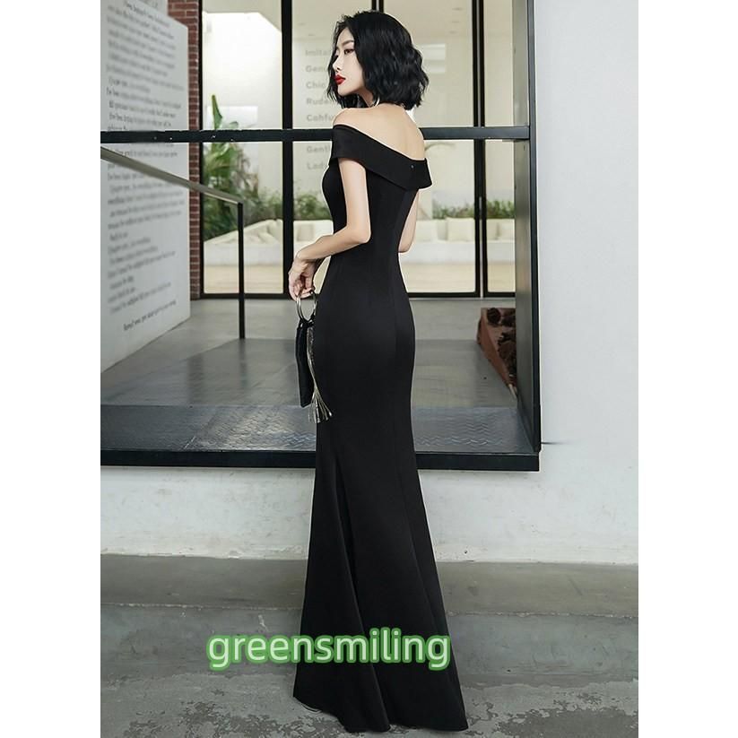 オフショルダーマーメイドラインパーティードレススリット入りイブニングドレス