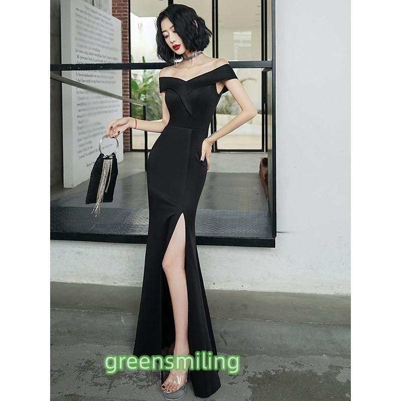 オフショルダーマーメイドラインパーティードレススリット入りイブニングドレス