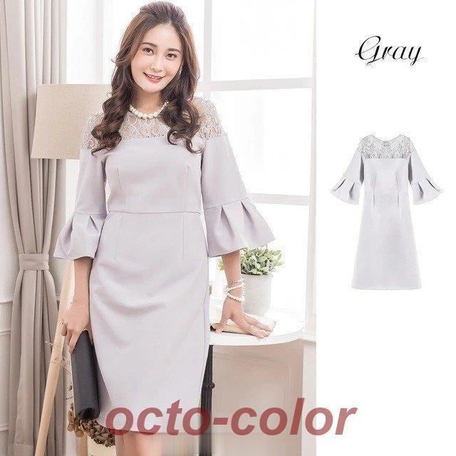 パーティードレス 40代 50代 フォーマル ワンピース ドレス レース フ 袖 お洒落 膝丈 ドレス 二次会 お呼ばれ 結婚式ドレス