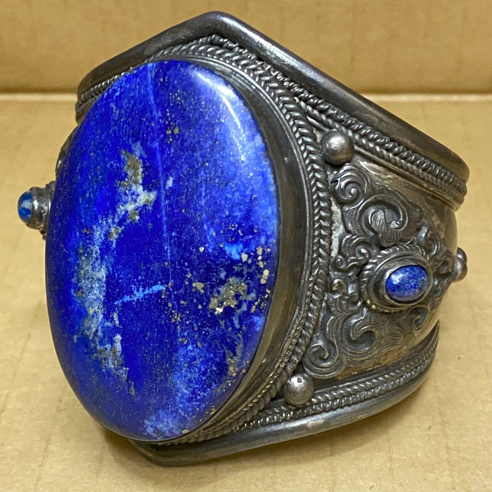 ラピスラズリ ブレスレット バングル ハンドメイド クラスタータイプ Silver925 腕 ネイティブ インディアン メンズ バイカー インディアンジュエリー