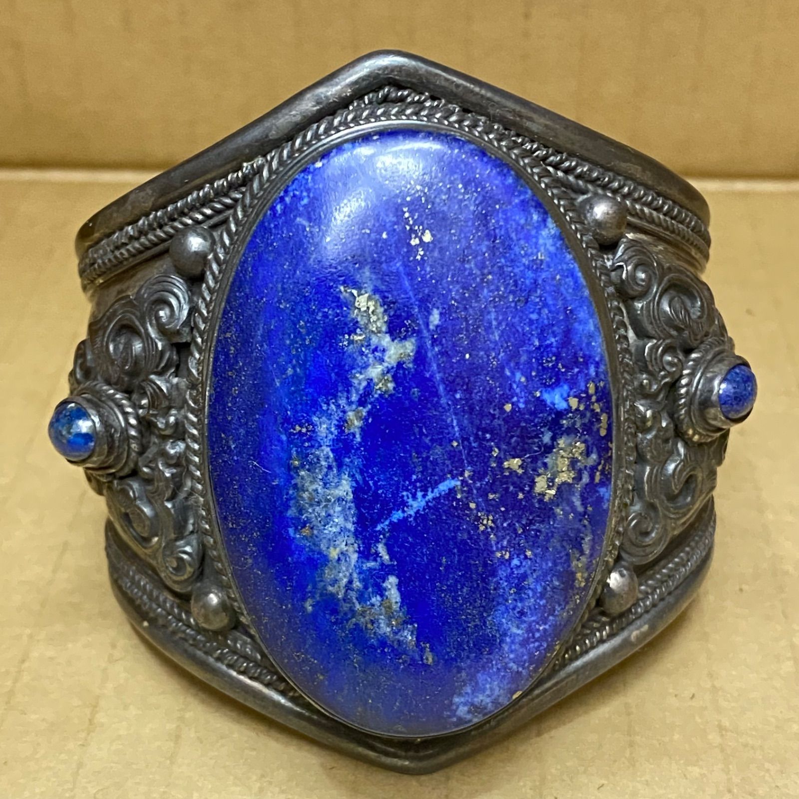 ラピスラズリ ブレスレット バングル ハンドメイド クラスタータイプ Silver925 腕 ネイティブ インディアン メンズ バイカー インディアンジュエリー