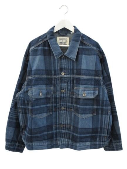 リーバイス Levi s MADE-CRAFTED R OVERSZD TYPE II TRKR LMC ADMIRAL チェック柄 デニムジャケット Gジャン XL ブルー ジージャン アウター
