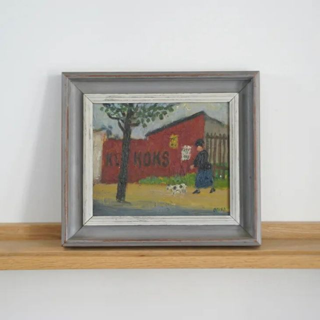OTTO DELEURAN オットー デルーラン Woman Walking Her Dog Oil painting 油絵 北欧 デンマーク ミッドセンチュリー MDC