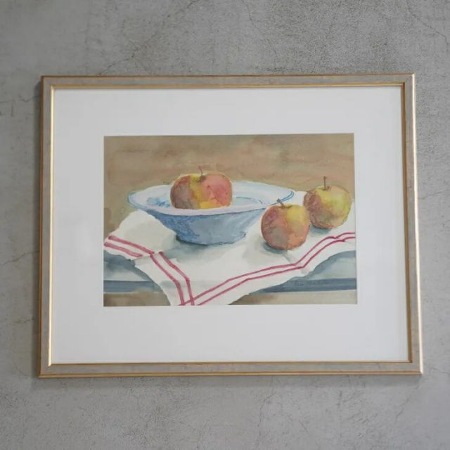 Unknown 作者不詳 Apples in Bowl Watercolour 水彩画 北欧 スウェーデン ミッドセンチュリー MDC