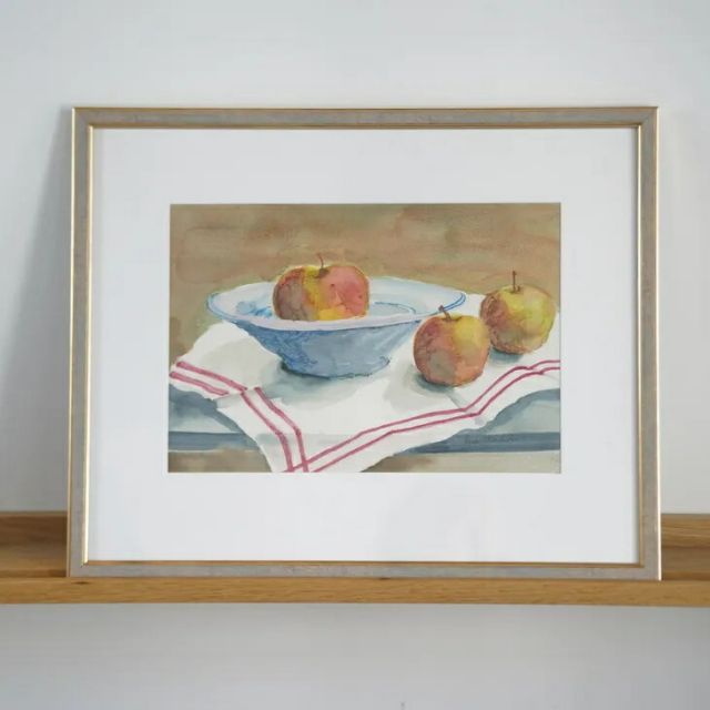 Unknown 作者不詳 Apples in Bowl Watercolour 水彩画 北欧 スウェーデン ミッドセンチュリー MDC