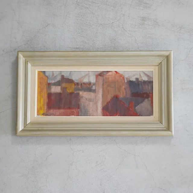 Unknown 作者不詳 Cityscape Oil painting 油絵 北欧 スウェーデン ミッドセンチュリー MDC