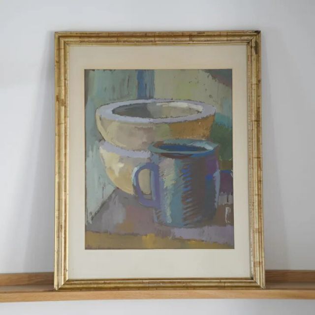 MANNE GORANSSON マンネ ゴランソン Bowl and Cup - Still Life Oil painting 油絵 北欧 スウェーデン ミッドセンチュリー MDC