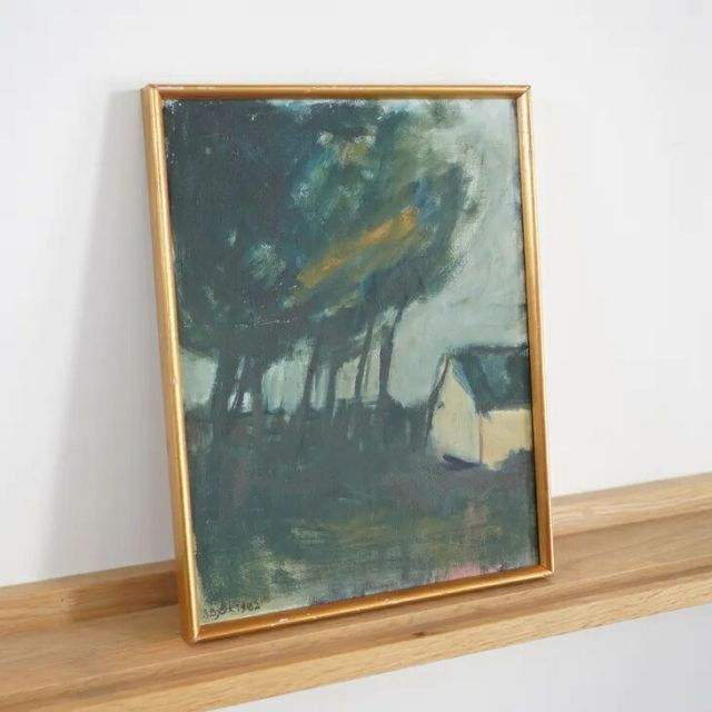 SVEN BJORK スヴェン ビョーク Trees and House Oil painting 油絵 北欧 スウェーデン ミッドセンチュリー MDC
