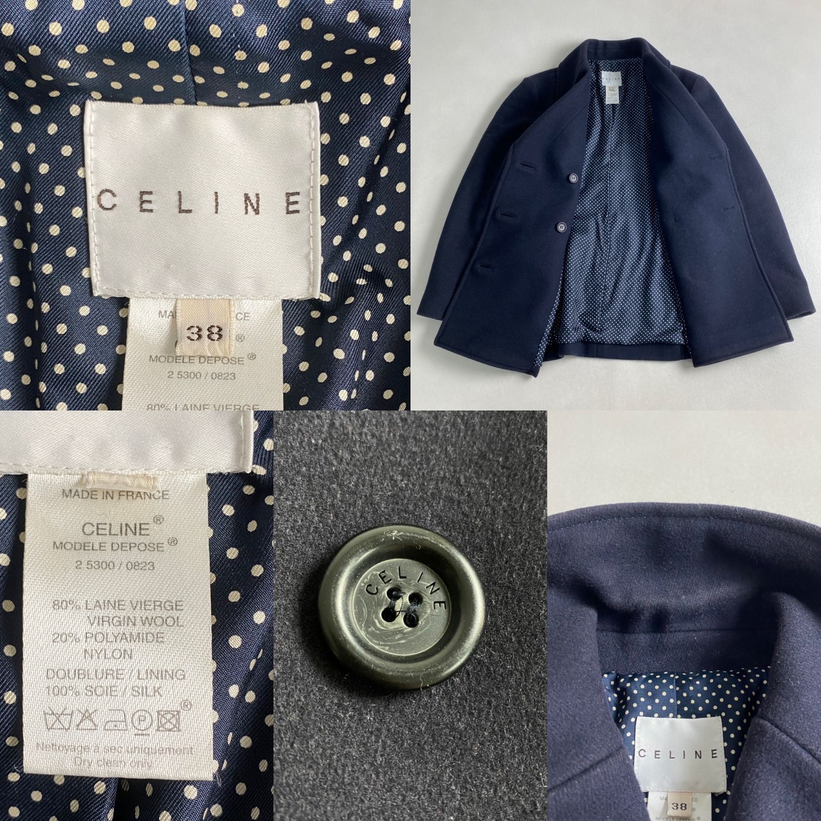 CELINE ネイビー ダブルブレストピーコート 42 （11号〜13号） CELINE ピーコート・ウールコート セリーヌ ネイビー ダブルブレスト