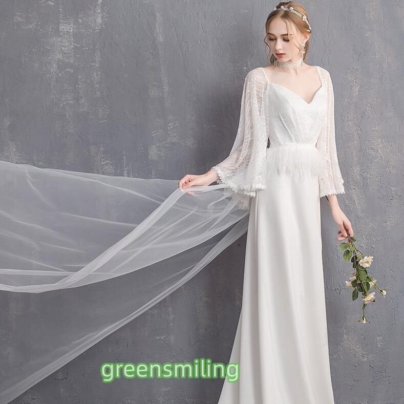 ウエディングドレス aライン 白 安い 長袖 ウェディングドレス 花嫁 結婚式 レース パーティードレス 二次会 ブライダル ロングドレス