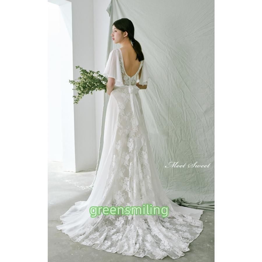 ウェディングドレス ウエディングドレス 二次会 結婚式 前撮り ブライダル ロングドレス 花嫁 スレンダードレス シャンパン レース MAAHADDERANG_COM