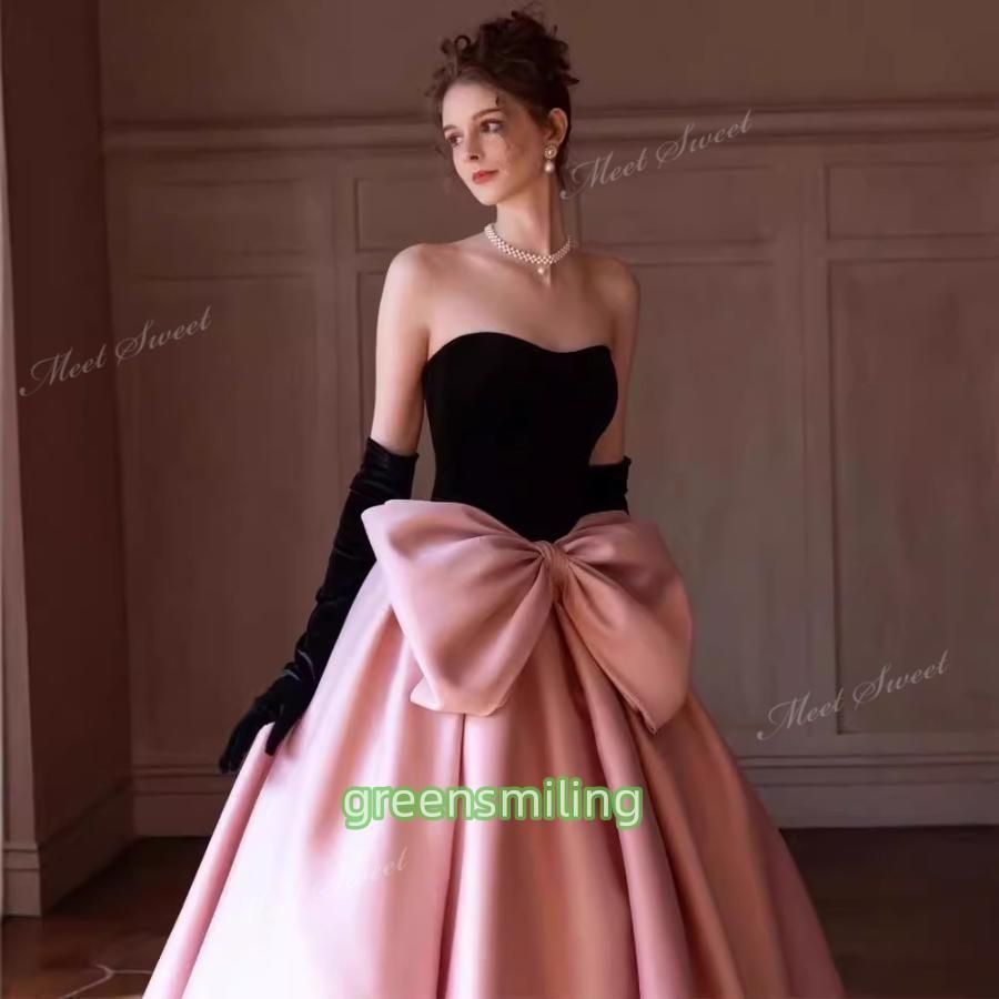 ドレス ブラック-ピンクの配色 大きい ウェディングドレス ウエディングドレスドレス パーティードレス 演奏会 発表会 結婚式