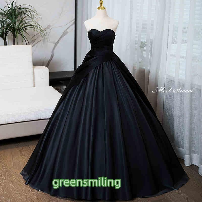 ドレス ブラック 黒 ベアトップ ノースリーブ ウェディングドレス 二次会 演奏会 発表会 ロングドレス 結婚式 大人