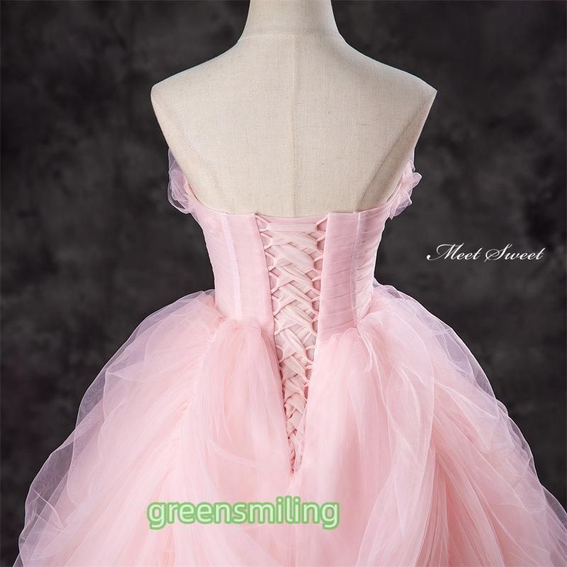 ドレス ピンク ベアトップ チュール ウェディングドレス ロングドレス 結婚式 二次会 演奏会 発表会 大人 姫系 ステージドレス MAAHADDERANG_COM