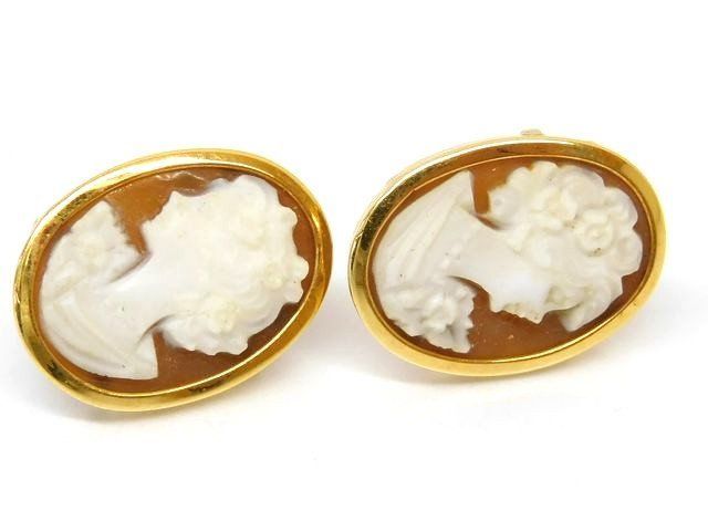 K18 イエローゴールド カメオ シェル ピアス 約2.4g レディース 7J