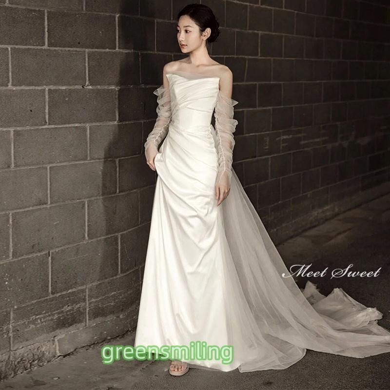 ウェディングドレス ウエディングドレス 二次会 結婚式 前撮り ブライダル ロングドレス 花嫁 スレンダードレス スレンダーラインドレス